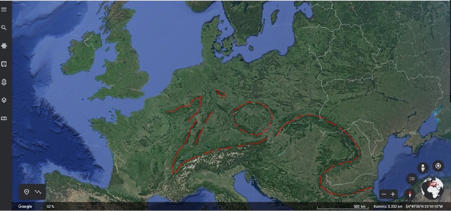 Satelit Bild vom Europa u. ECHTE Berge von ZION